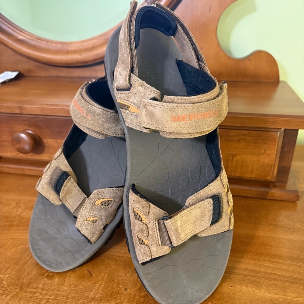 Merrell mens‎ 13 Moab Drift dark earth Sandals brown strap beach leather